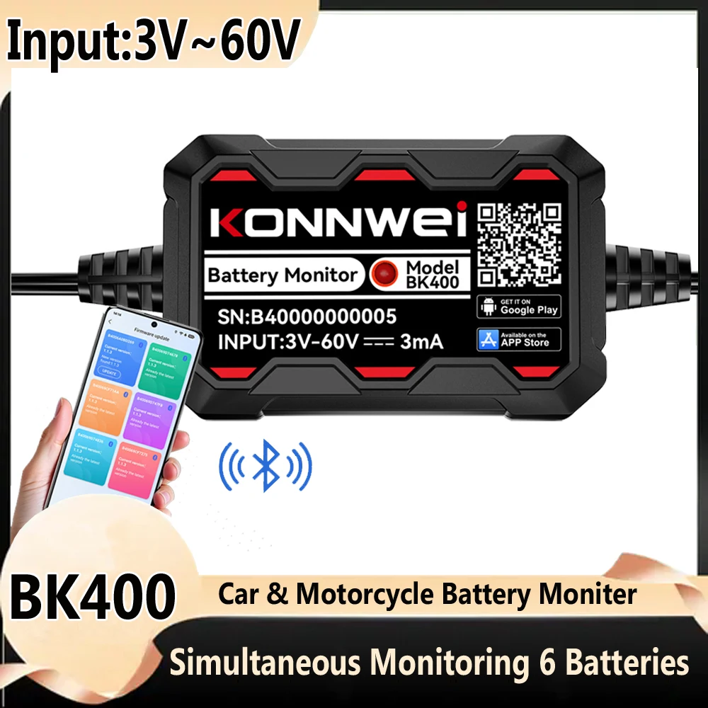 2026 KONNWEI BK400 Wireless Battery Monitor For 3V~60V Vehicle Battery Analysis Test Tool Battery Capacity Tester
