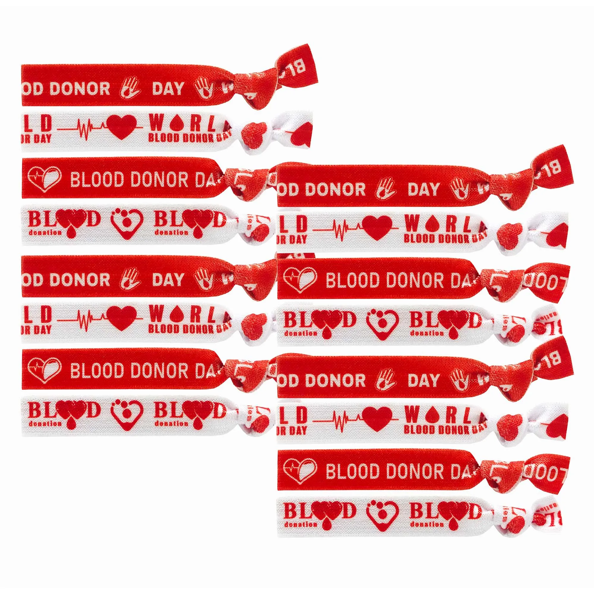 

50Pcs/200PCS World Blood Donor Day Printed Hair Tie Bracelet Red Blood Donation Day Elastic Hair Band Wristband Girls Ponytail