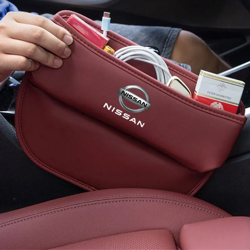 Caja organizadora de cuero para coche, bolsa de almacenamiento para Nissan 350z, 370z, altima, Armada, Frontier, Kicks, Leaf, Nissan pulsar, Qashqai