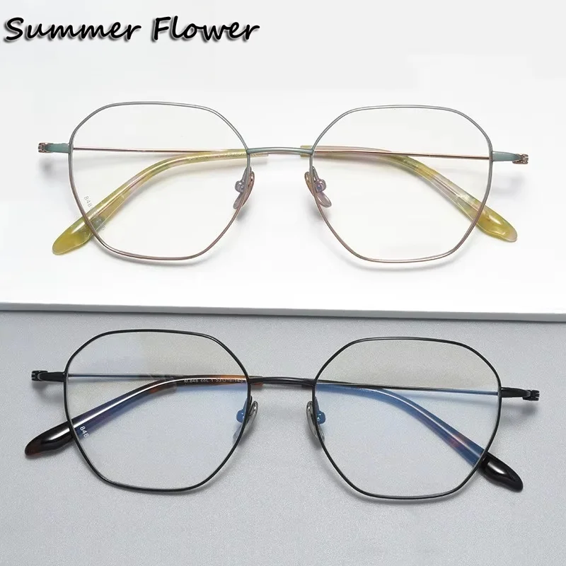 

Customize Prescription Glasses Women Eyeglasses Hexagon Frames Pure Titanium Flexible for Optical Recipe lens Men Spectacle