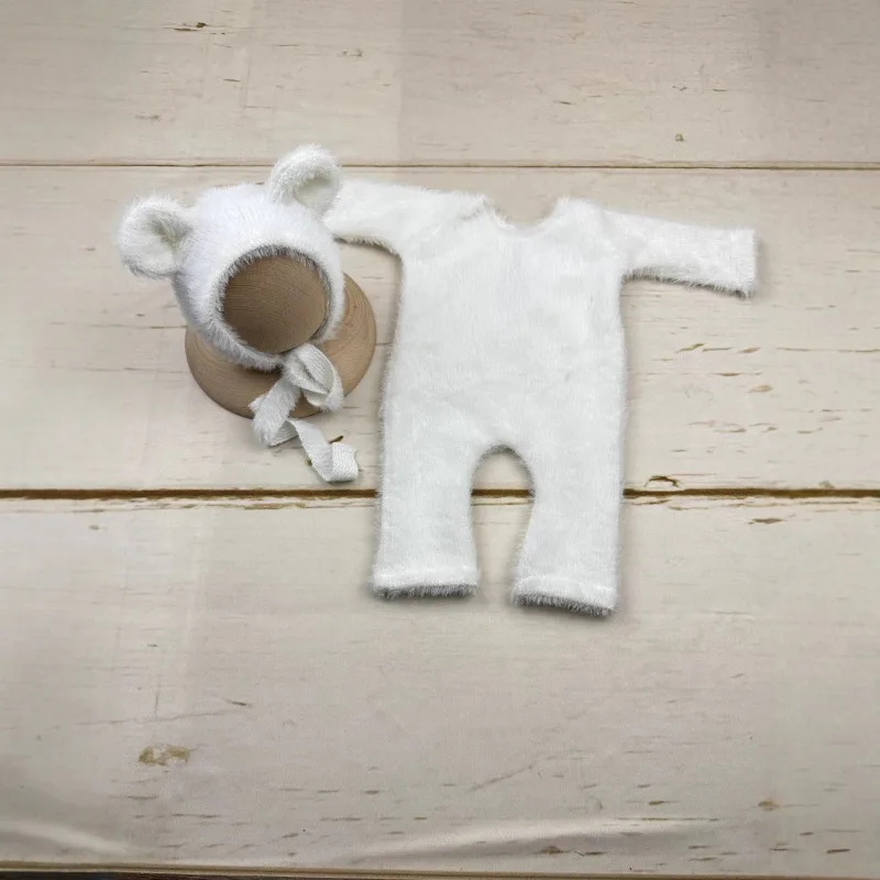 Accesorios para sesión de fotos para niña y niño, sombrero de oso de peluche de poliéster y pelele con patas, trajes de fotografía para recién nacidos, foto de 1er mes
