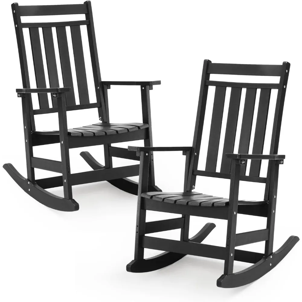 

Oversized Outdoor Rocking Chairs Set Of 2,All Weather Rocker Chair With More Comfortable Seat Panel For Porch Patio Outside(Blac