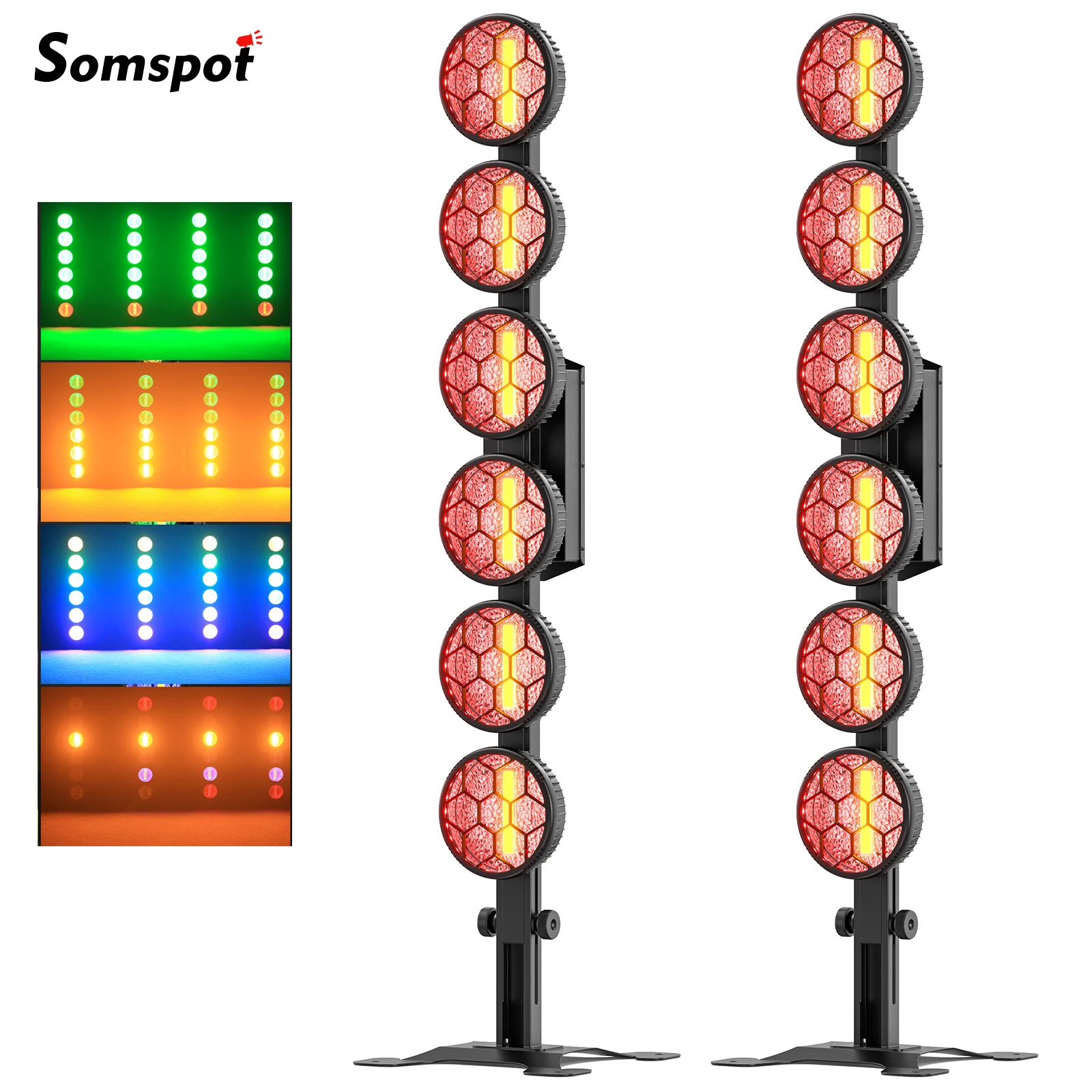 Somspot 2PCS COB Linear Vintage Lights 5x60W 6LEDs RGB Retro Lights Stage Lighting Effect Projector for Party Disco Concert Theater Live Show
