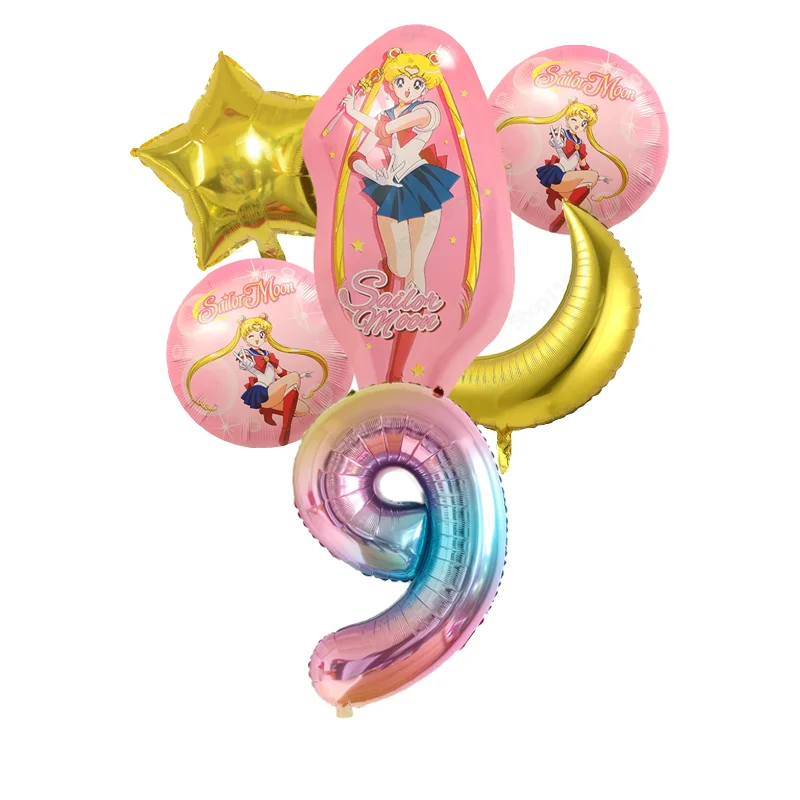 Globos con números de Sailor Moon, decoración de cumpleaños, Tsukino Usag, ACCESORIOS FOTOGRÁFICOS para fiesta de Baby Shower
