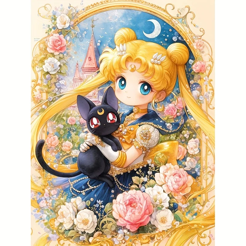Diamond Painting Sailor Moon With Black Cat Luna Diamonds Mosaic Handmade Art Exquisite Gift Home Decor