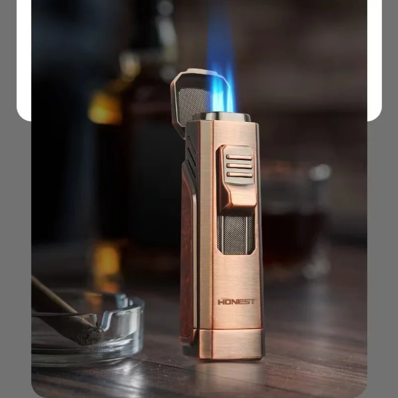2026 Honest Detachable Transom Metal Inflatable Three-way Cigar Lighter Blue Flame Windproof Lighter with Strong Firepower
