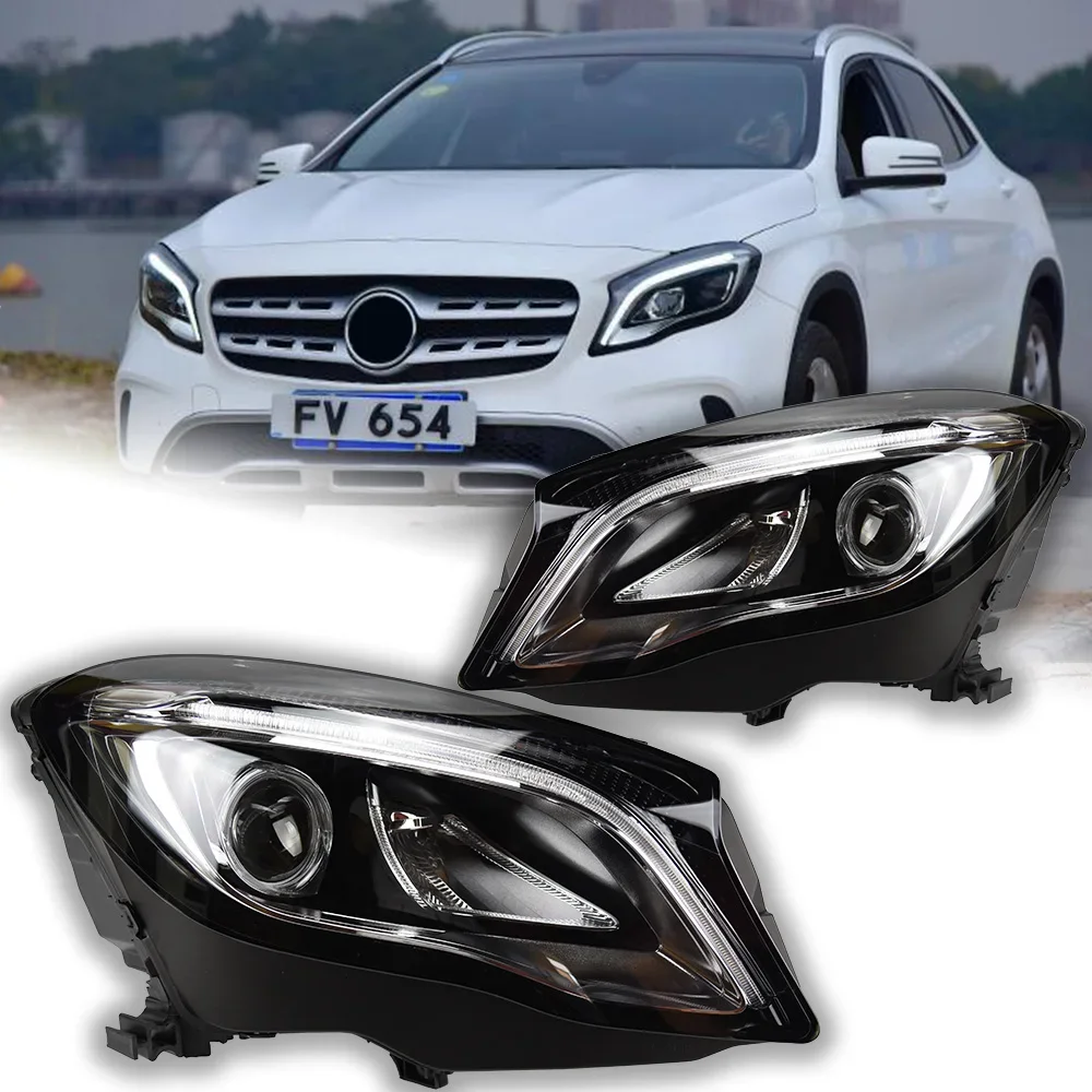 ไฟรถยนต์สำหรับ Benz ไฟหน้า GLA180โปรเจคเตอร์เลนส์ GLA200 X156สัญญาณ GLA250ไฟฉายคาดศีรษะไฟหน้า LED อุปกรณ์เสริมสำหรับยานยนต์ DRL