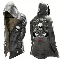 2022 Fall Winter Fashion Hooded Coats Men Vintage Skull Printing Loose Zipper Long Cardigan For Mens Leisure Long Sleeve Jackets