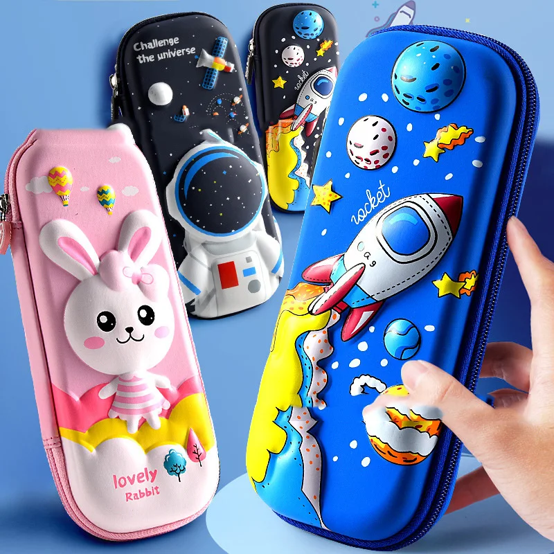 1Pcs Astronaut 3D Pencil Case for Boys Stationery Box Cartoon Spacecraft Large Capacity Pen Bags Waterproof Student Stationery