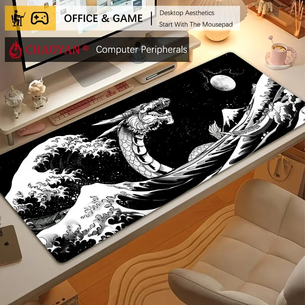 Giant Waves and Divine Dragon Mouse Pad Desk Mat Non-Slip Durable office mouse mat gaming mats with Stitched Edge HD printing