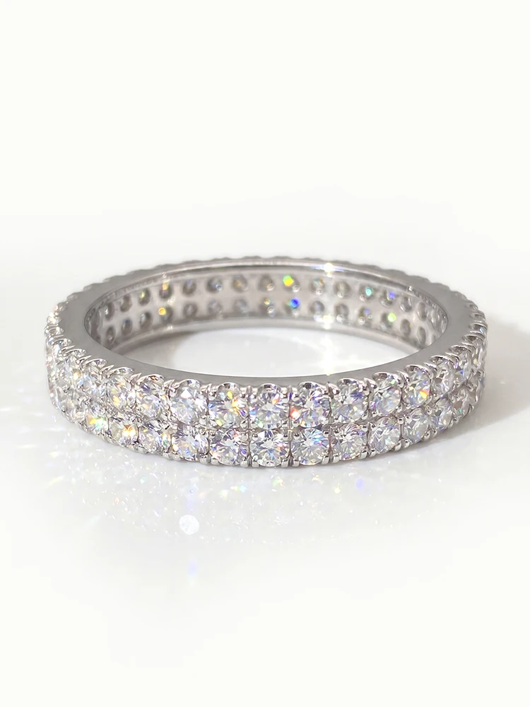 Echter Moissanit-Diamant, minimalistischer, klassischer Doppelreihen-Ehering für Damen, Verlobungsring, luxuriöser, hochwertiger Schmuck. – Detail 4