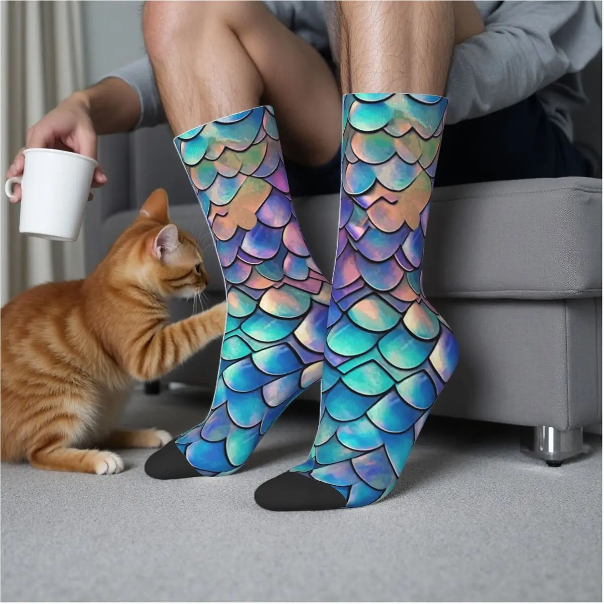 

Фиолетовые носки с чешуей русалки в стиле Харадзюку, высококачественные чулки, всесезонные длинные носки, аксессуары для подарков унисекс