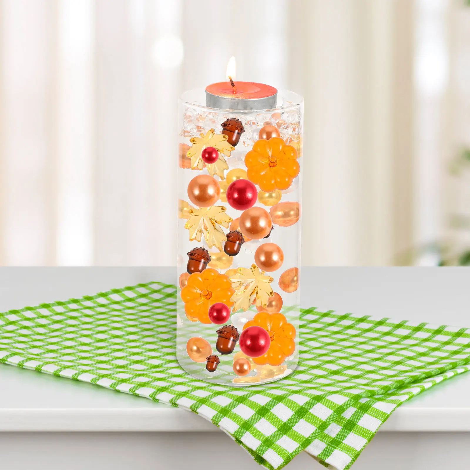1Set Thanksgiving Autumn Pumpkin Maple Leaf Hazelnut Vase Filler Floating Beads Fall Centerpiece Table Decoration