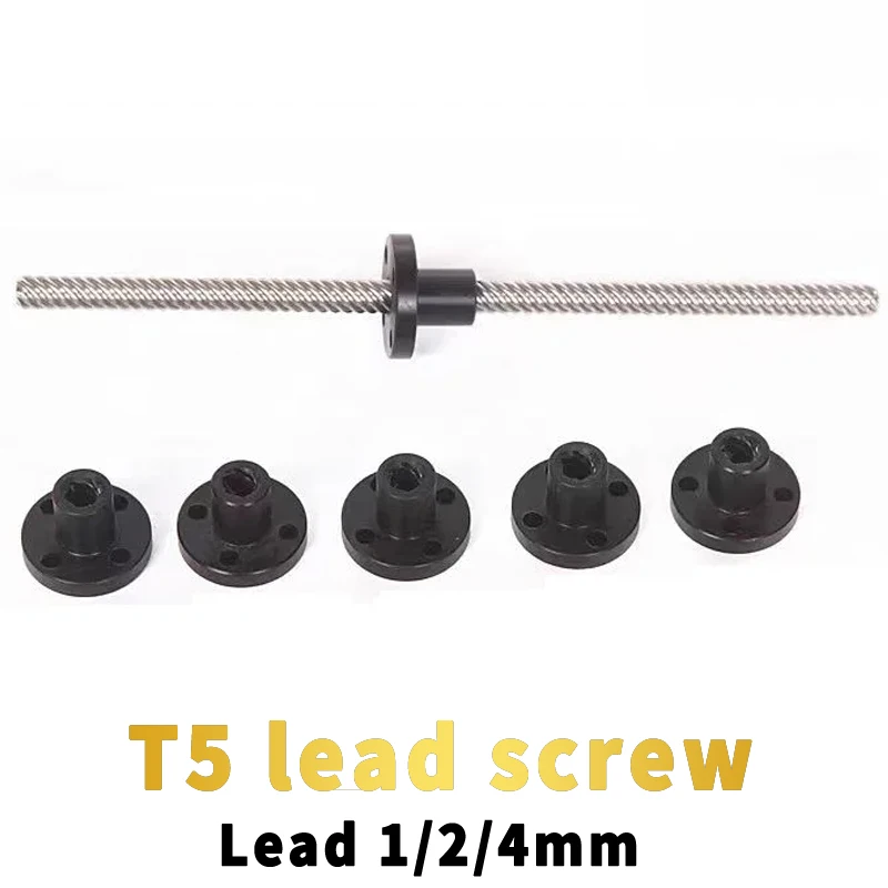 T5 Lead Screw 304 stainless steel Diameter 5mm Pitch 1mm length 100/150/200/250/300/350/400/500/550mm Lead Screw with nylon Nut