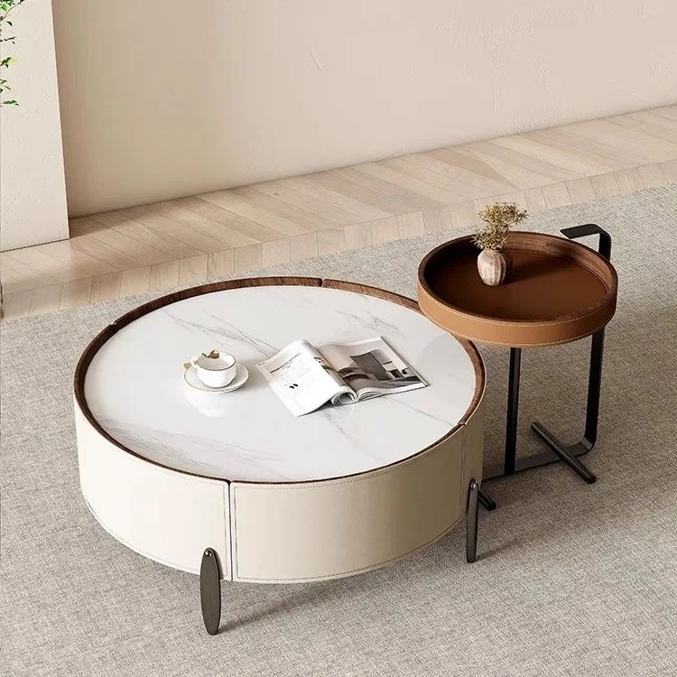 HYS  simple Italian saddle skin rock slab coffee table size apartment living room home light luxury coffee table