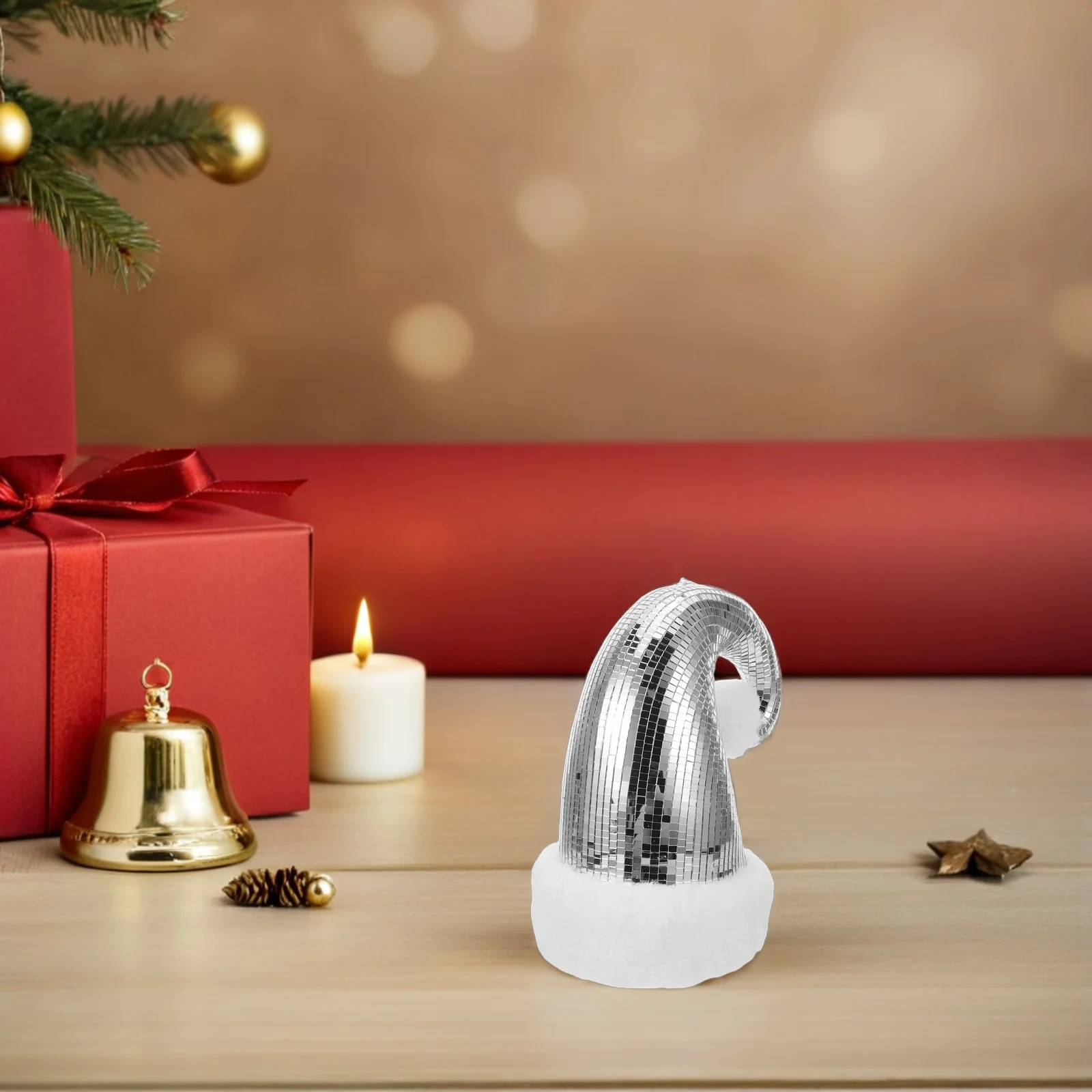 

Disco Ball Santa Hat Christmas Ornament Reflective Mirror Finish Sparkly Tree Decor 70s Party Hanging Baubles Holiday Home Decor