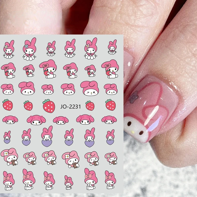 1PCS New Anime Sanrio Nail Supplies Nail Stickers Cartoon Melody Kulomi Cinnamoroll Cartoon 3D Adhesive Stickers Press on Nails