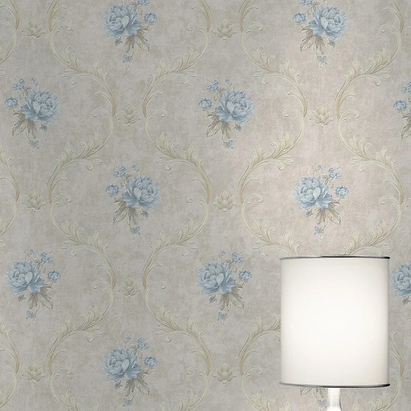 Deep Blue 3D European Style Countryside Rose Wallpaper for Bedrooms, Living Rooms, Hotels, Luxurious Precision Pressed Reliefs
