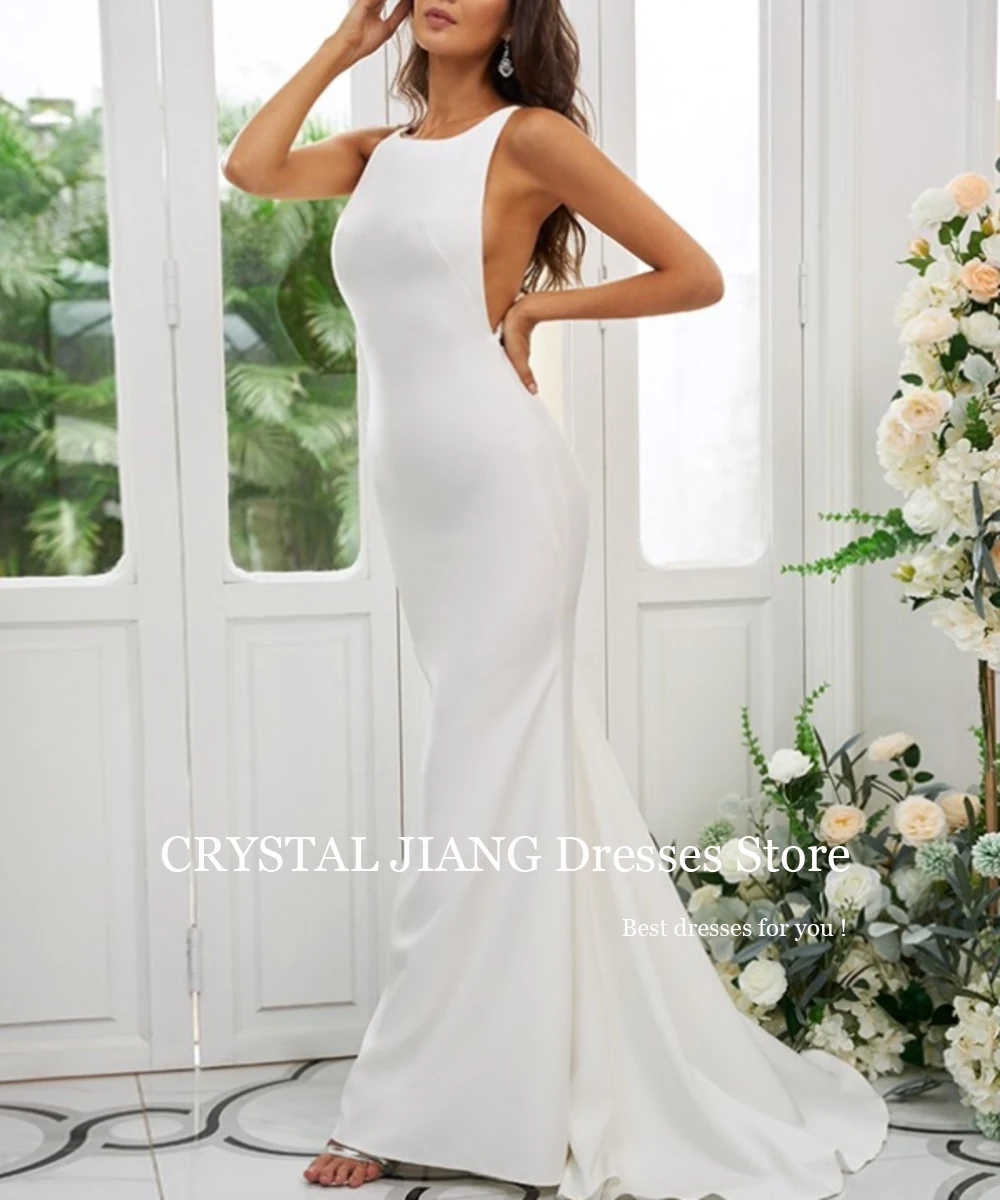 Elegant Long Square Collar Crepe Wedding Dresses Sleeveless Sheath Sweep Train Robe De Mariée 2024 for Bridals