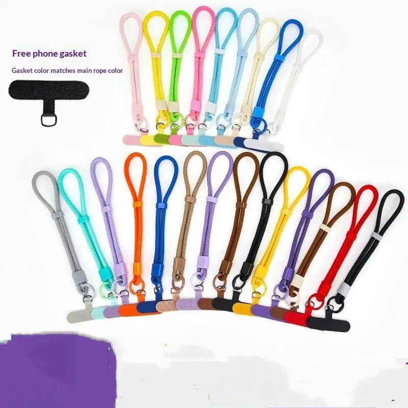 Short Polyester Phone Wrist Lanyards Multiple Candy Colors Free Adhesive Pads For Daily Use Outdoor Phone Carrying