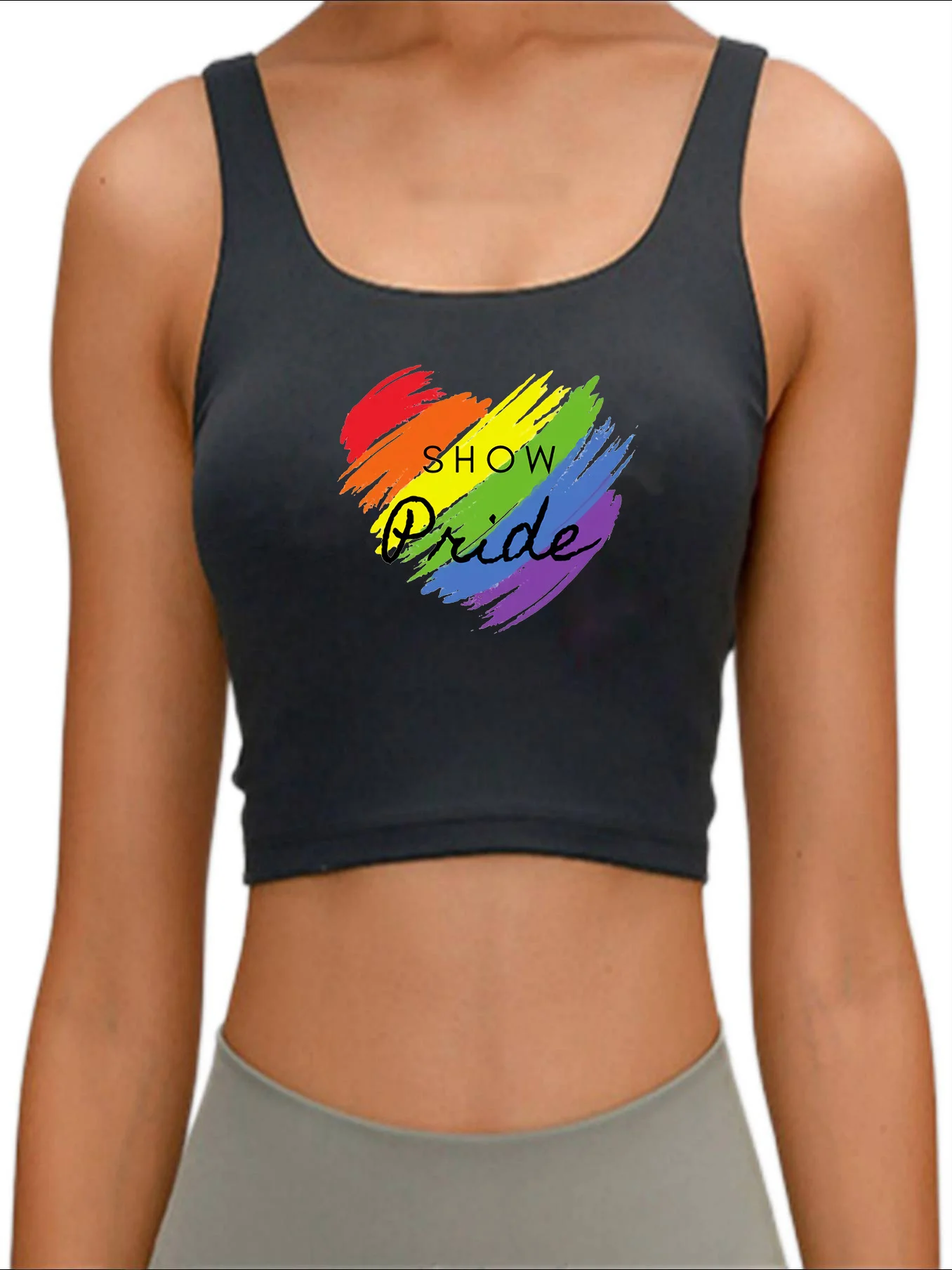 Show Pride Painted Heart Printing Crop Top Women's Bisexual Slim Fit Sports yoga tank top