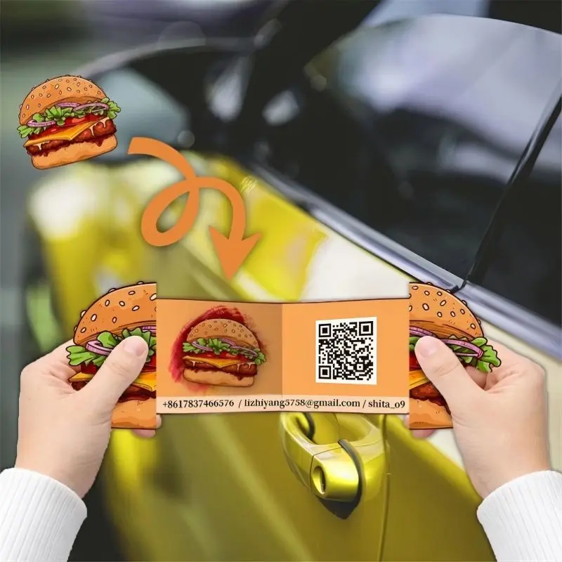 Custom 3D Pop-up Business Card Template Editable Card Print Creative Folding Flyer Die-cut Fold Cards Cards QR Code For Bakery