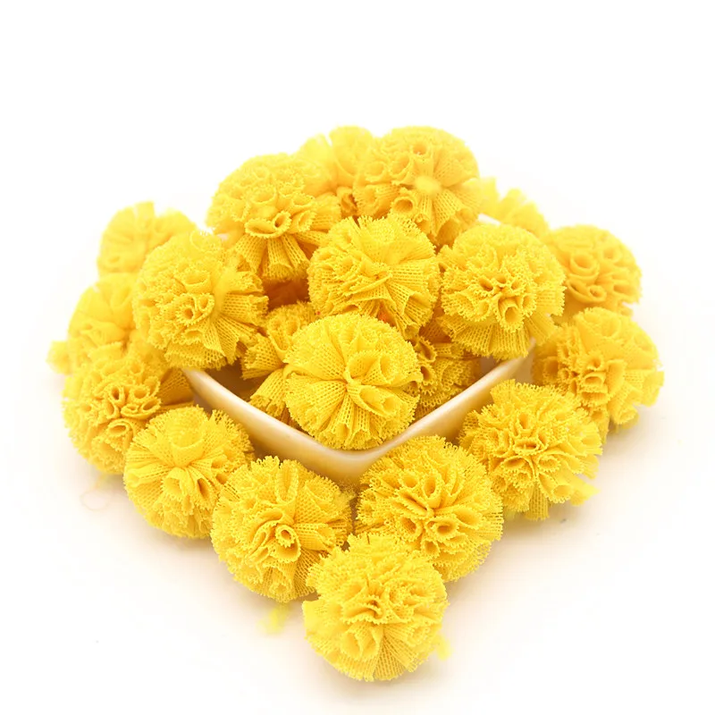 50-100 Pieces of 2cm Lace Gauze Elastic Flower Ball DIY Craft Supplies Headwear Jewelry Children\'s Hairpin Bow Yarn Ball Pompons