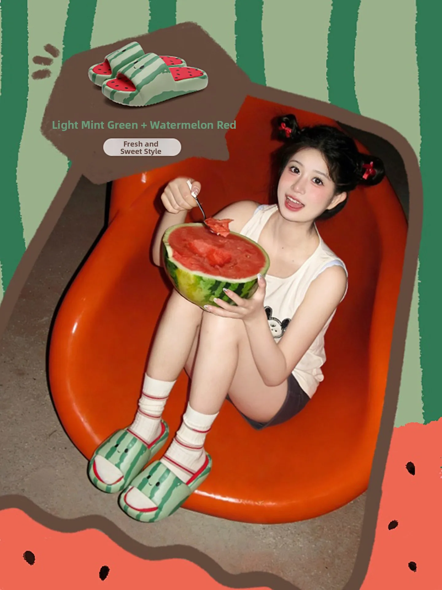 Cute Watermelon Patterned Student Slippers Comfortable Home Bathroom Bathing Outdoor Wear Women's Sandals Summer Slippers