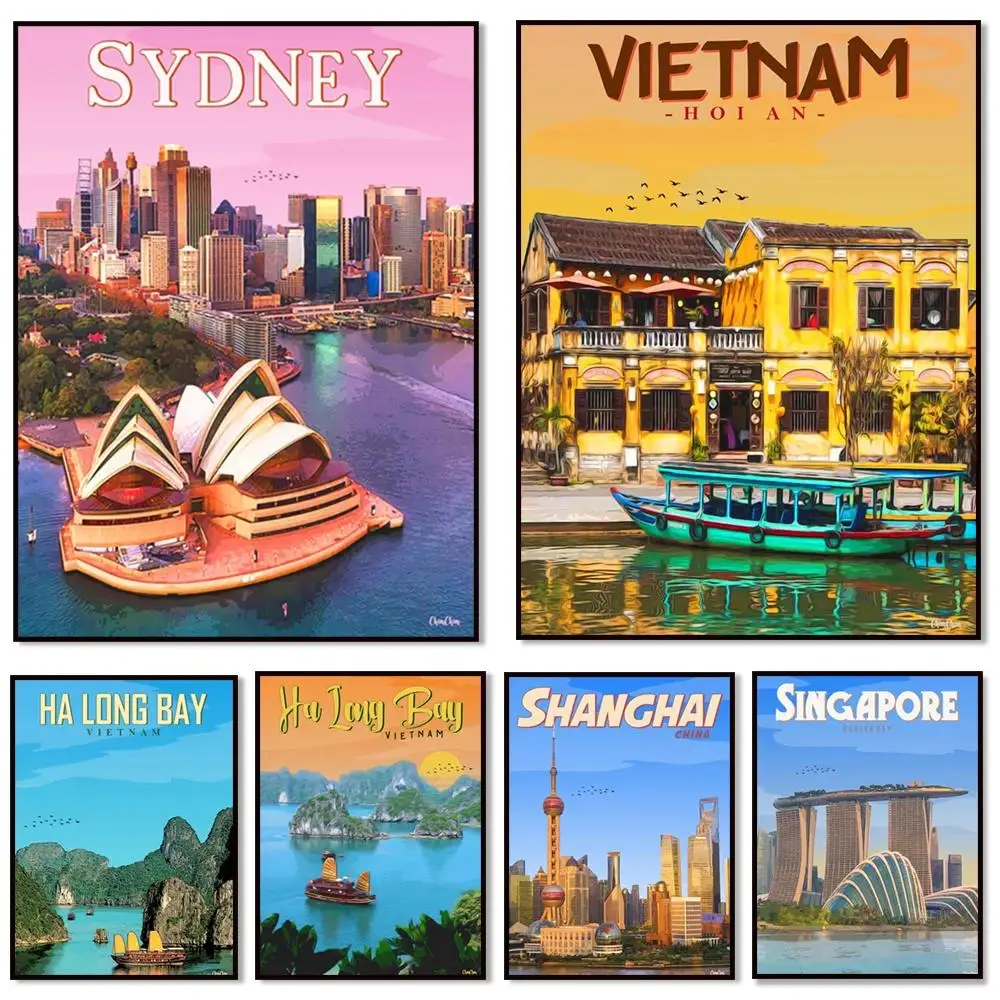 ملصق فني شرقي للسفر Long Bay Hoi An Mui Ne Marina Bay Sydney لتزيين الحائط للمنزل #1