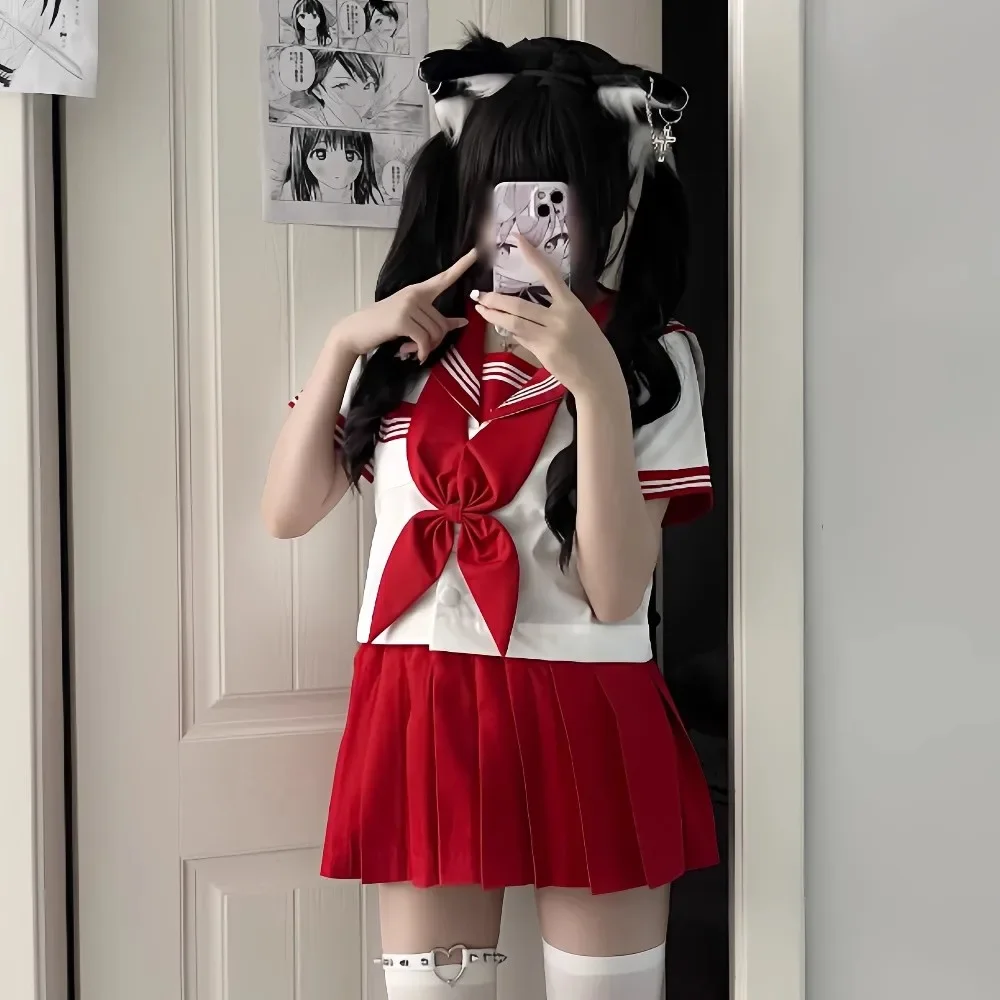 

Red Sailor Suits Japanese Sailor Fuku 2025 Outfits for Student Clothes High School Girl Seifuku Korean School Jk Uniform re3d