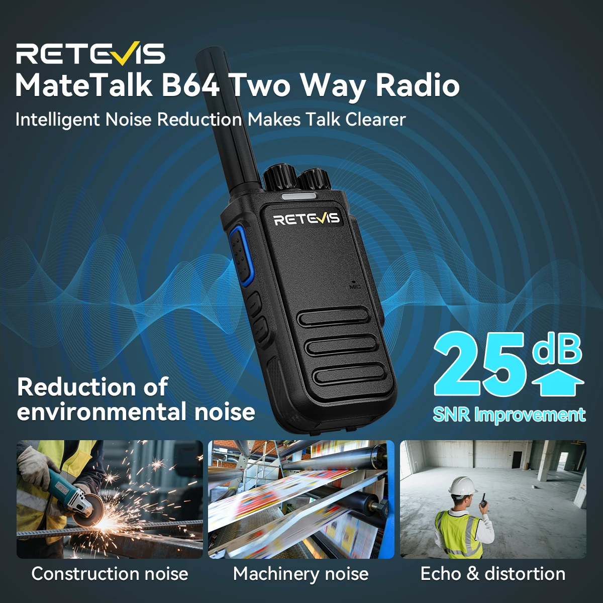 Retevis MateTalk B64 Walkie Talkie PMR Tragbares Funkgerät Rauschunterdrückung Langlebiges VOX TypeC Mehrsprachiges Radio für die Fabrik – Detail 1