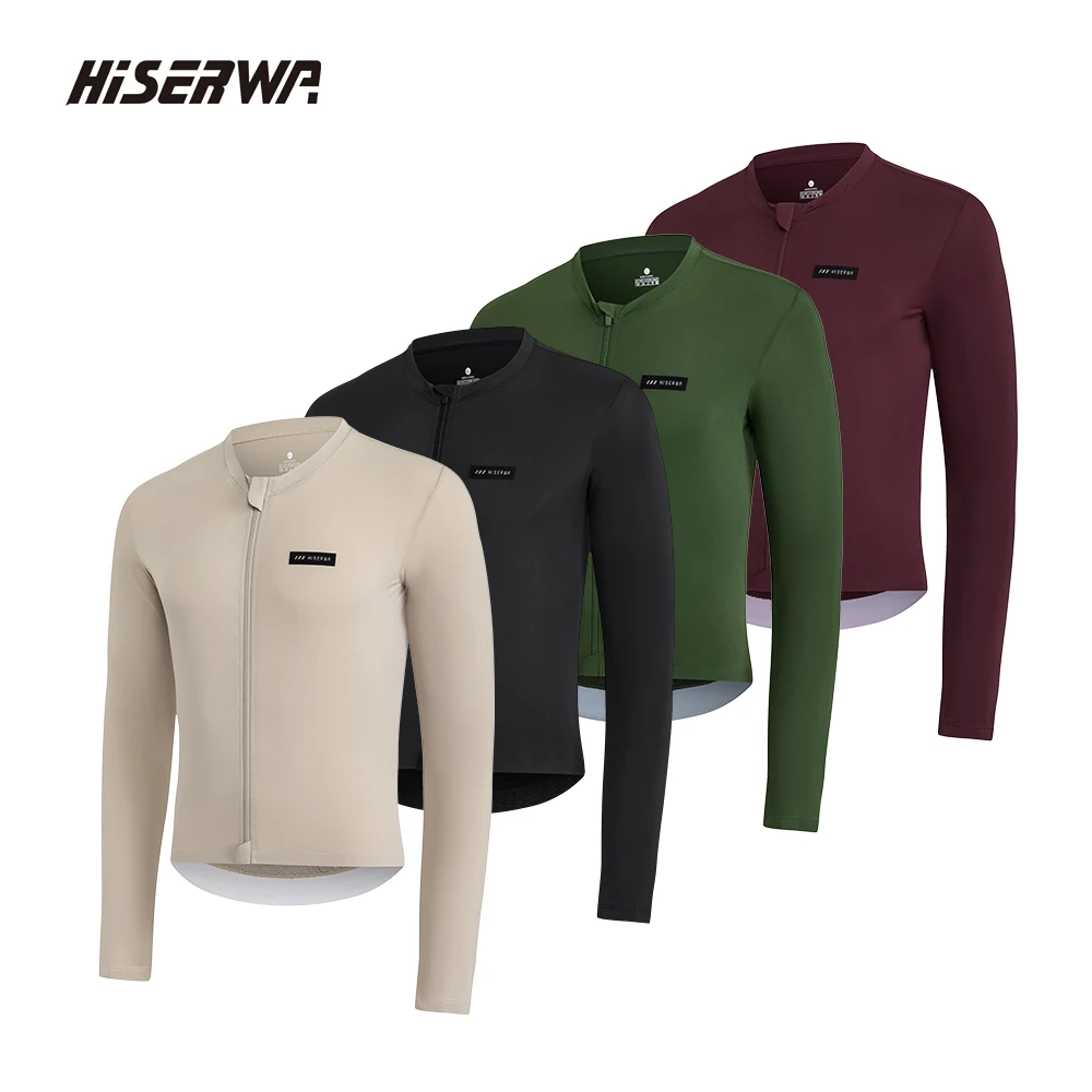 

HISERWA Men Cycling Jersey Long Sleeves Summer Spring Bicycle Shirt Road Bike Clothing Pro Aero Cycling Jersey Low Collar Design
