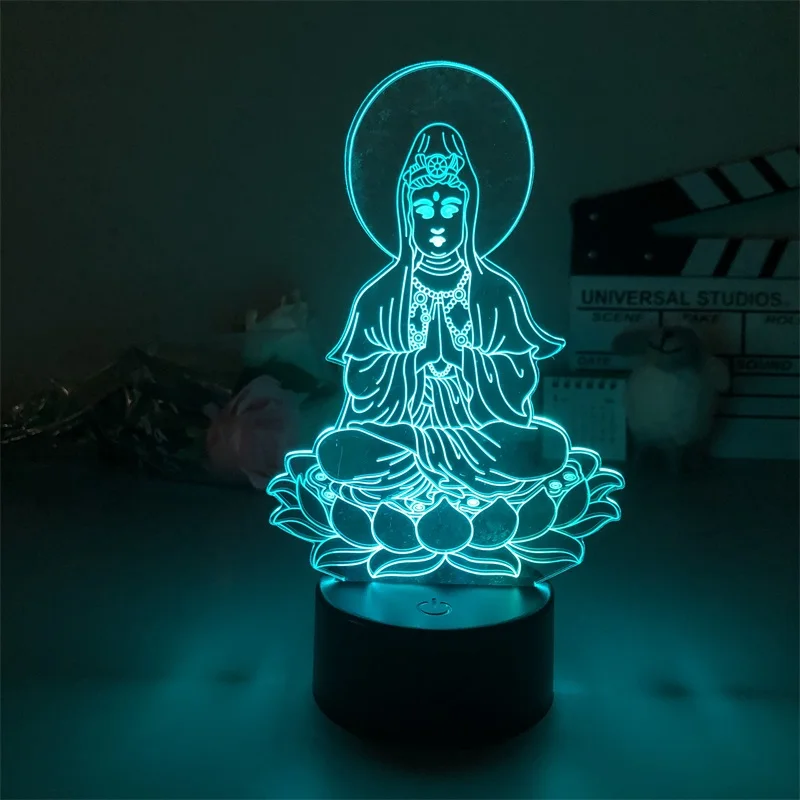 3D Night Light Buddhist Avalokitesvara for Bedroom Decor Light Cute Birthday Colorful Gift LED Lamp Manga Kid Lovely Present