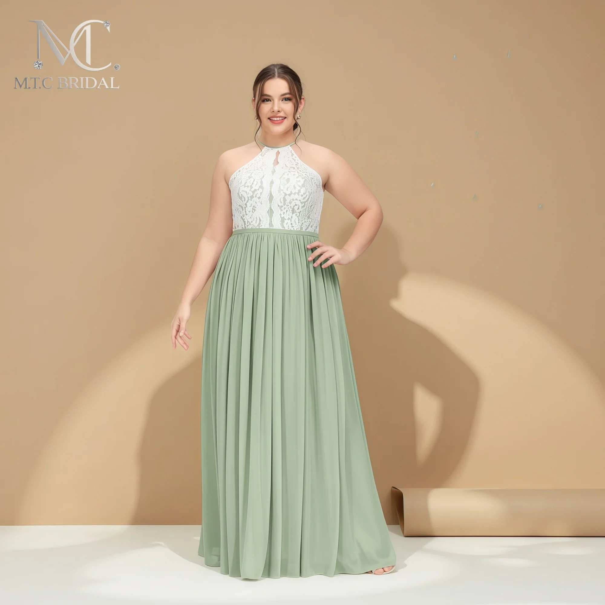 

Элегантные платья для подружек невесты цвета шалфейной зелени, длинные, с белым кружевом, А-силуэт, больших размеров, для женщин, для свадебных гостей, Vestido De Festa