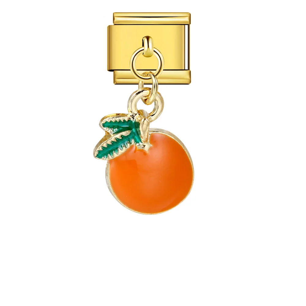 Neuer italienischer Charm-Anhänger mit Orangen-, Erdbeer-, Apfel-, Zitronen- und Wassermelonen-Motiven, passend für 9-mm-Edelstahlarmbänder, Schmuckherstellung, DIY-Schmuck. – Detail 2