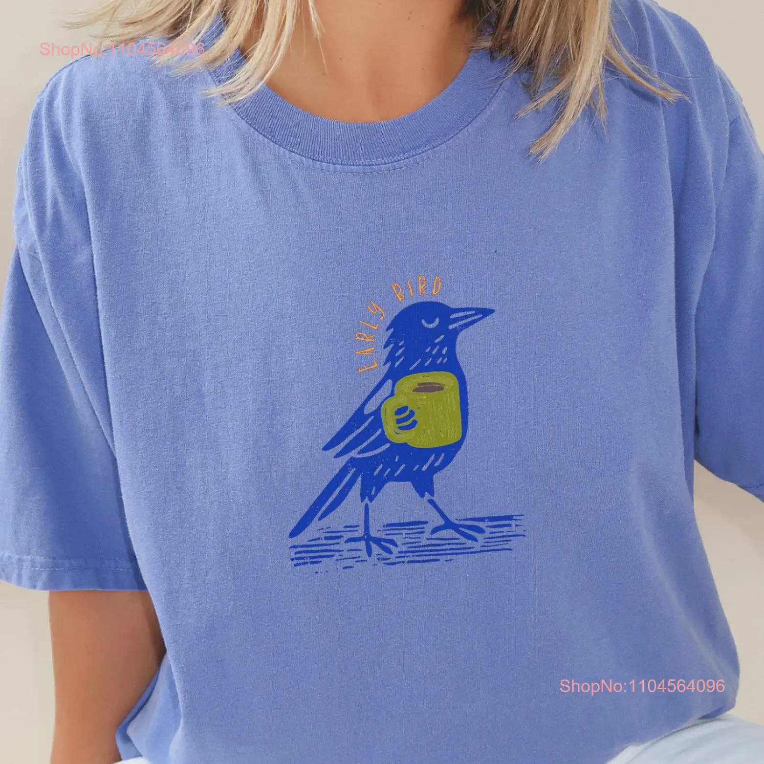 T-shirt café début d'oiseau, personne du matin, amoureux du Riser, mignon fille, week-end, lever du soleil, manches longues ou courtes
