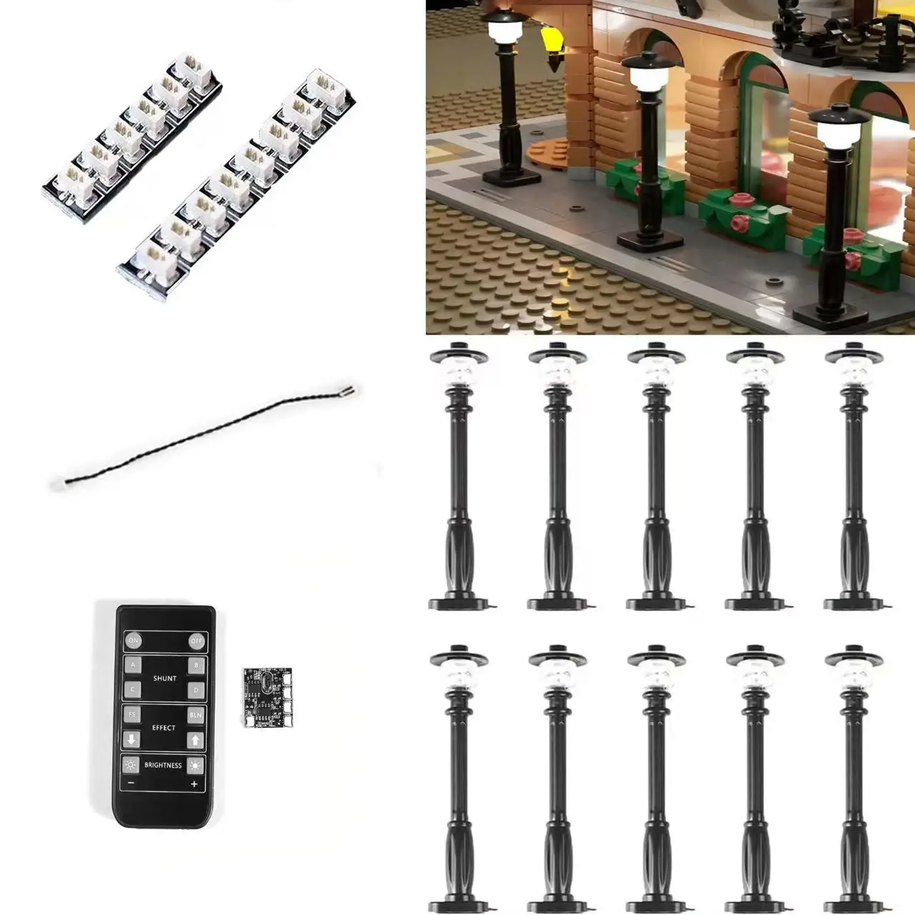 

LYBMTWF 10pcs LED luminous city street lamp,USB powered building block lamp,MOC lighting accessories，（Remote control Version）