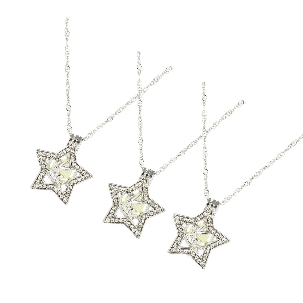 

3pcs Luminous Pentagram Necklace Pendant Blue -Blue Yellow Green Stylish Fashion Neck Accessories Creative Elegant