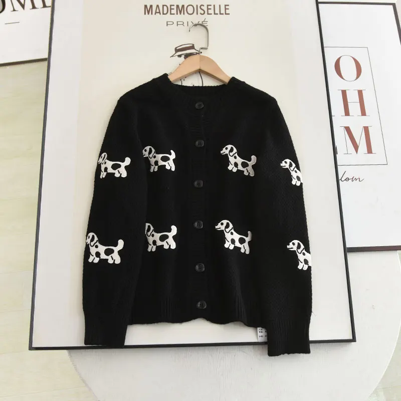 

Ленивый круглый вязаный открытый кардиган, свитер свободного покроя с милым рисунком собаки, осенняя мода 2024, женский трикотаж