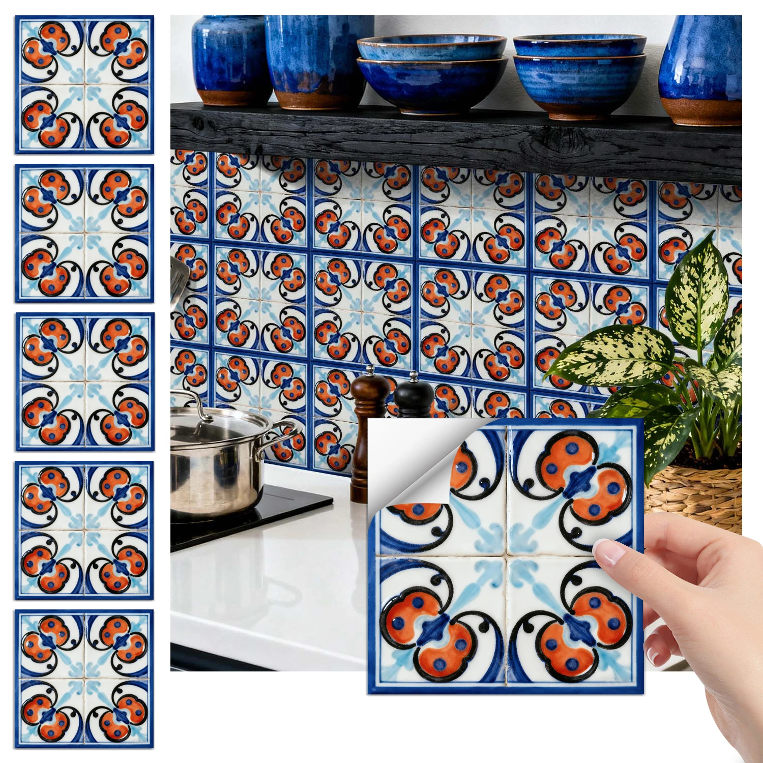 

36 floral pattern kitchen and bathroom tile stickers, self-adhesive wall decoration, home decoration wall stickers