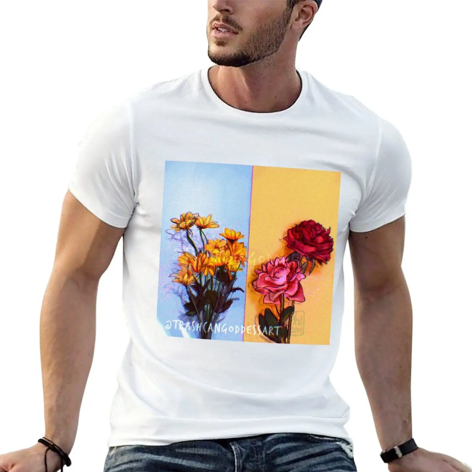 two tone flowers T-Shirt funny t shirts man t shirts for man pack white man t shirt designer T-shirt