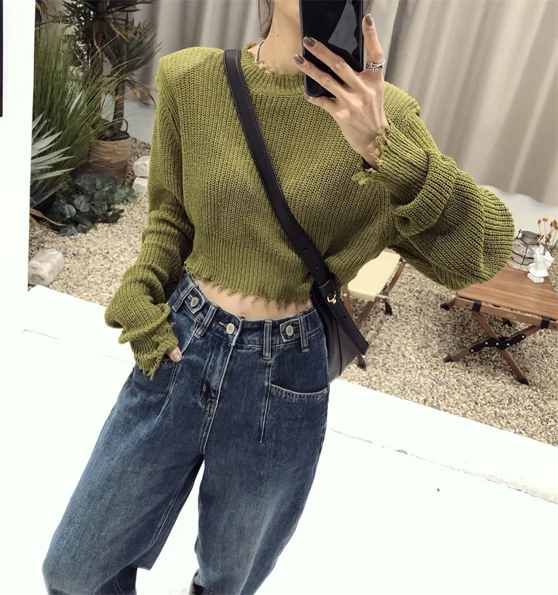 

Pullovers Women Simple Slim Tassel Short Sweaters Knitted O-neck All-match Fashion Vintage Fall Chic Gentle Casual Hotsweet Ins