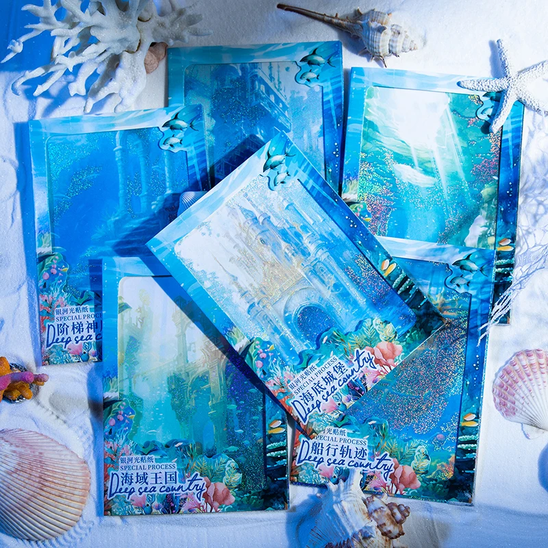 5pcs/pack PET Blue Ocean landscape Stickers Aesthetics Stationery DIY Scrapbooking Materials Collage Junk Journal Decor Stickers