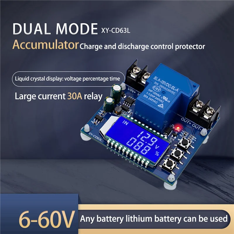 New-3X DC6-60V 30A Storage Battery Charging Control Module Protection Board Charger Time Switch LCD Display XY-CD63L