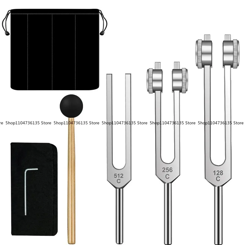 Silver 128 + 256 + 512 + Sound Hammer Medical Nerve Tuning Fork Ear- picking Vibrator, Ear- picking Tool Tuning Fork, 1 set