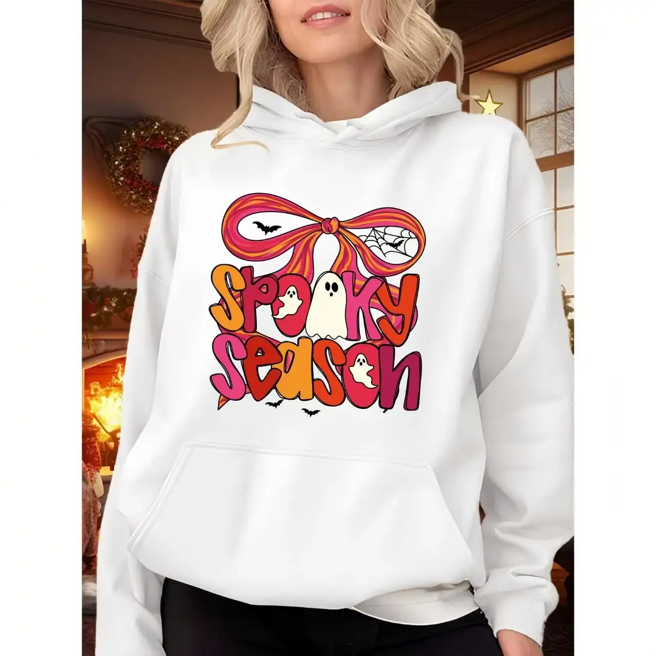 

"Spooky Season Hoodie Women Oversized Casual Sweatshirt Halloween Ghost Pumpkin Graphic Tee Fall Outfit Gift for Her"