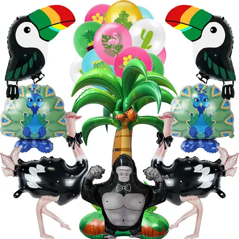 Hawaiian Party Balloon Decors Cartoon Animal Ostrich Shaped Foil Balloons Gorilla Balloons Jungle Themed Summer Birthday Party