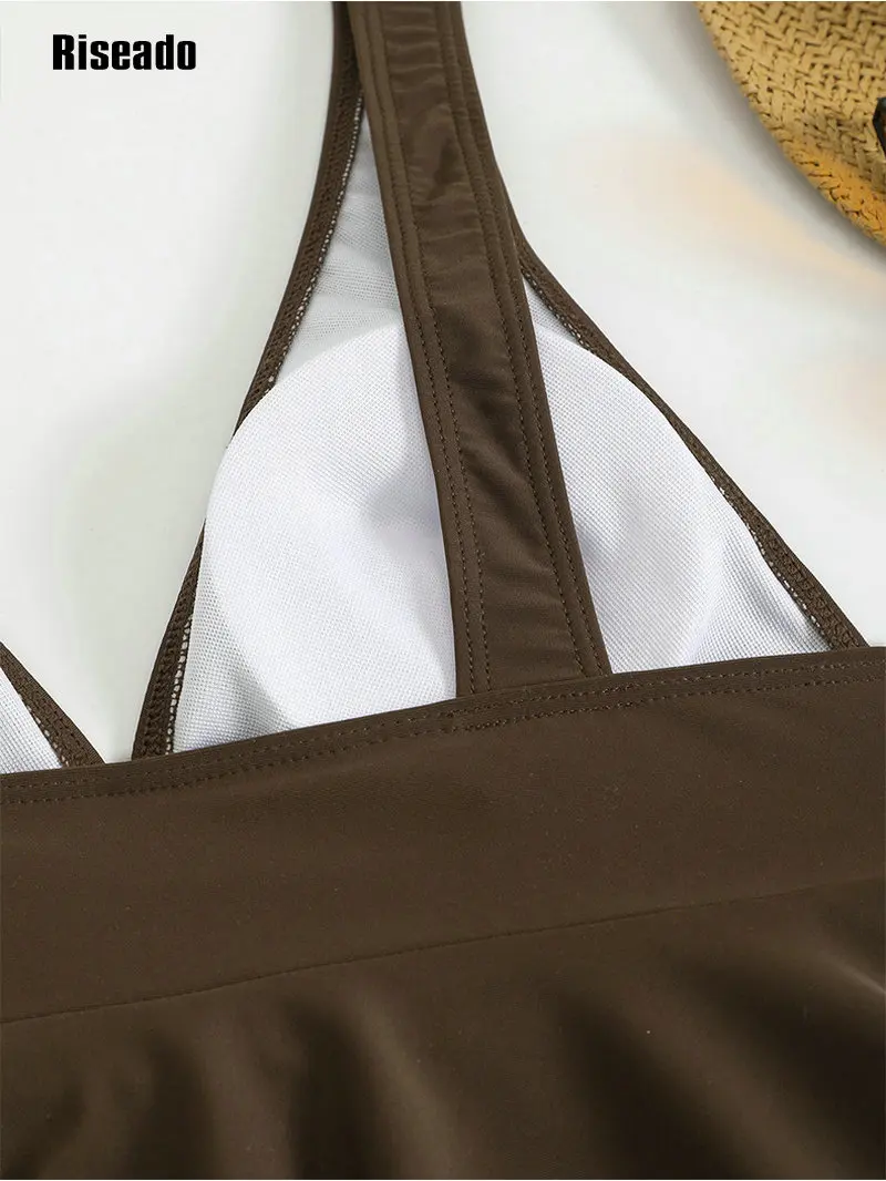 2026年新作 レディースビキニセット ツーピース水着 Vネック ブラウン タンキニセット