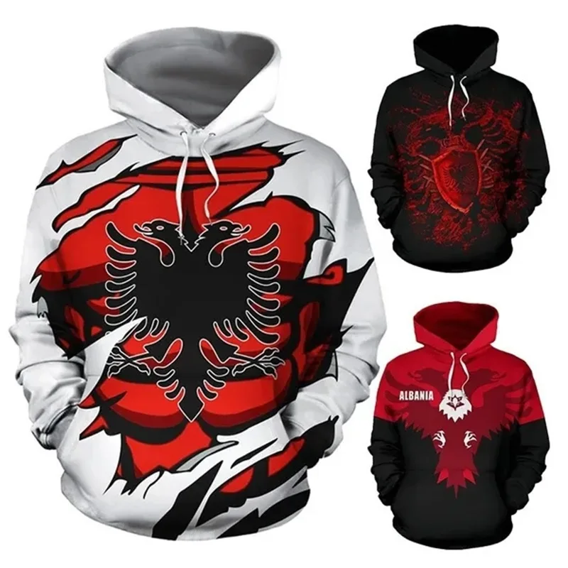 3D Print Albania Armor Graphic Hoodies Casual Long Sleeve Pullovers Sweatshirts For Women Men Oversized Tracksuit Streetwear Top