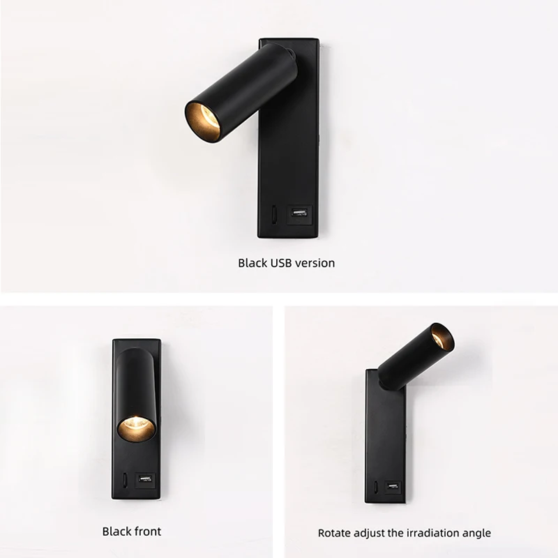 New Led 3W Wall Lamp Sconce with SwitchBlack and White Bronze Creative with USB Wall Lamp with  for Bedroom Bedside